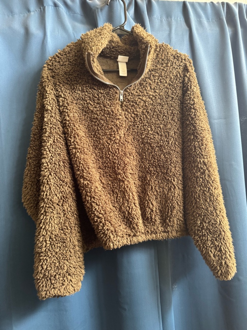 H&M Brown Sherpa Half-Zip Pullover Hoodie